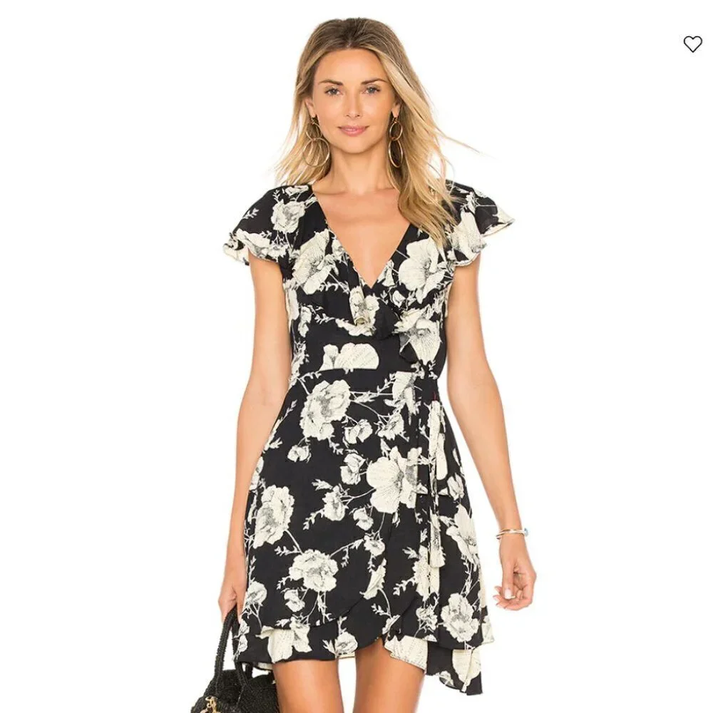Free People Boho Floral French Quarter Wrap Flirty Ruffle Mini Dress